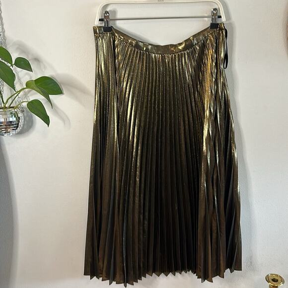 Lauren Ralph Lauren pleated metallic gold/green midi skirt like new size 8 - Picture 5 of 6